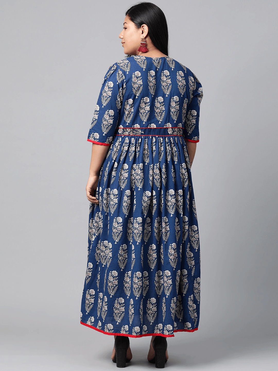 Plus Size Royal Blue Printed Floor Length Anarkali - divena world-Mohi