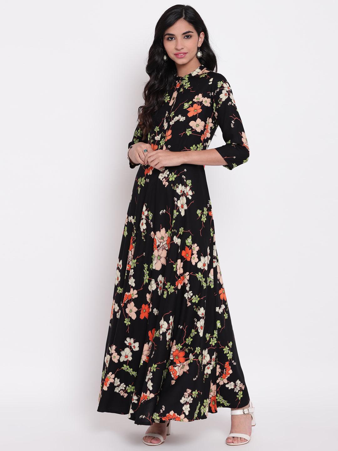 Divena black floor length rayon kurti - divena world-Mohi