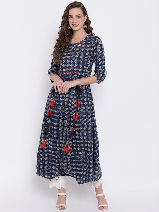 Divena Indigo A Line Cotton Kurta - divena world-Mohi