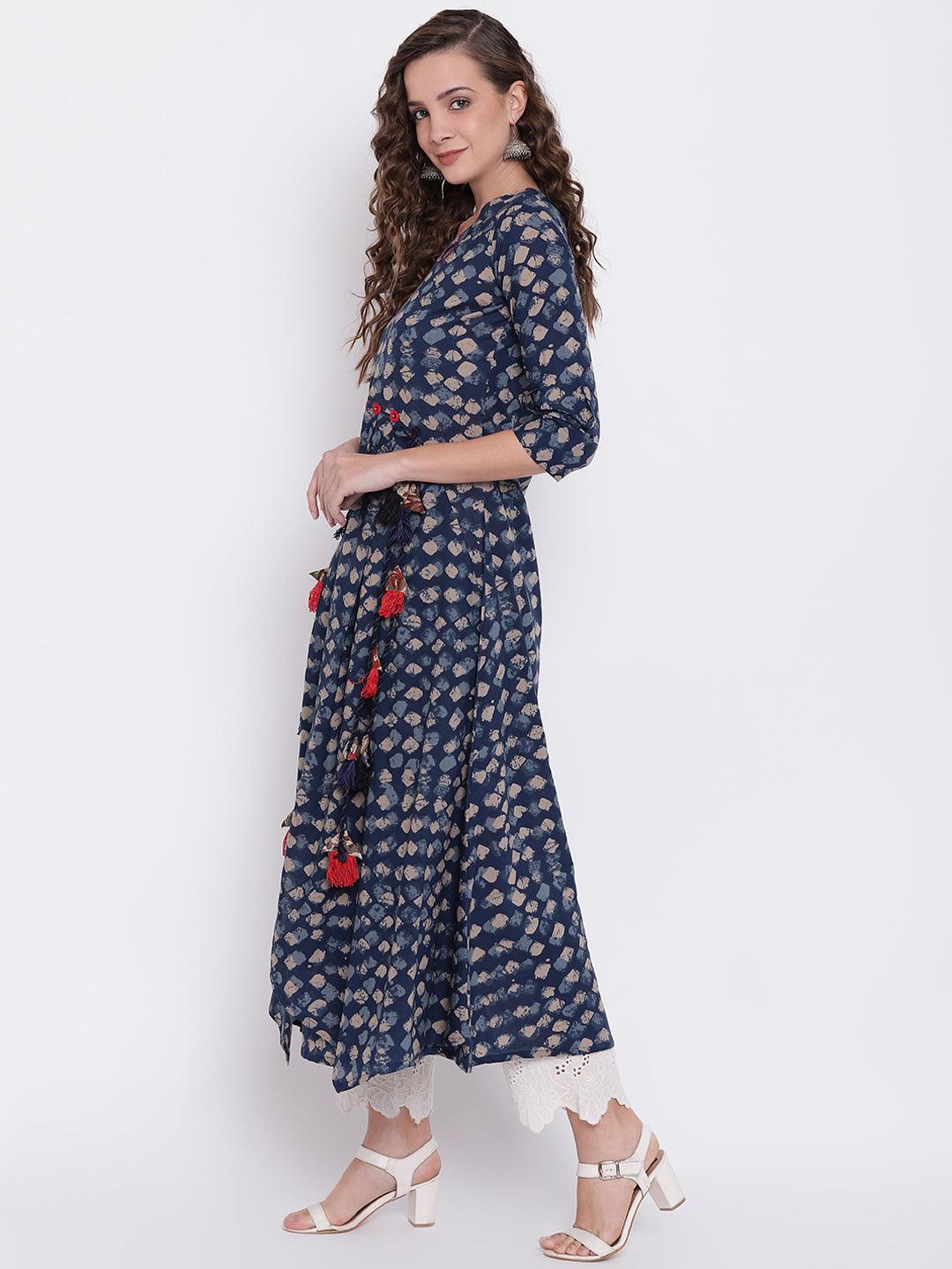 Divena Indigo A Line Cotton Kurta - divena world-Mohi