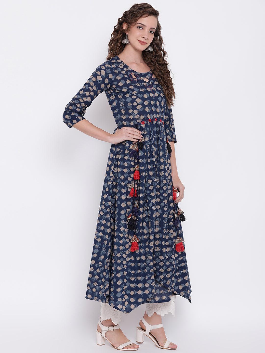 Divena Indigo A Line Cotton Kurta - divena world-Mohi