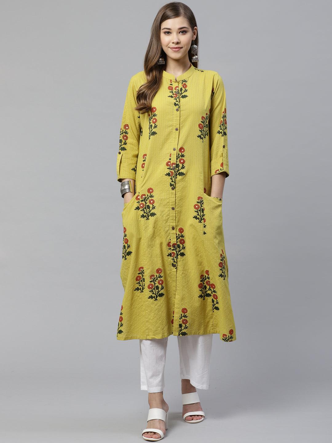 Divena Lemon Yellow Straight Cotton Kurta - divena world-Mohi