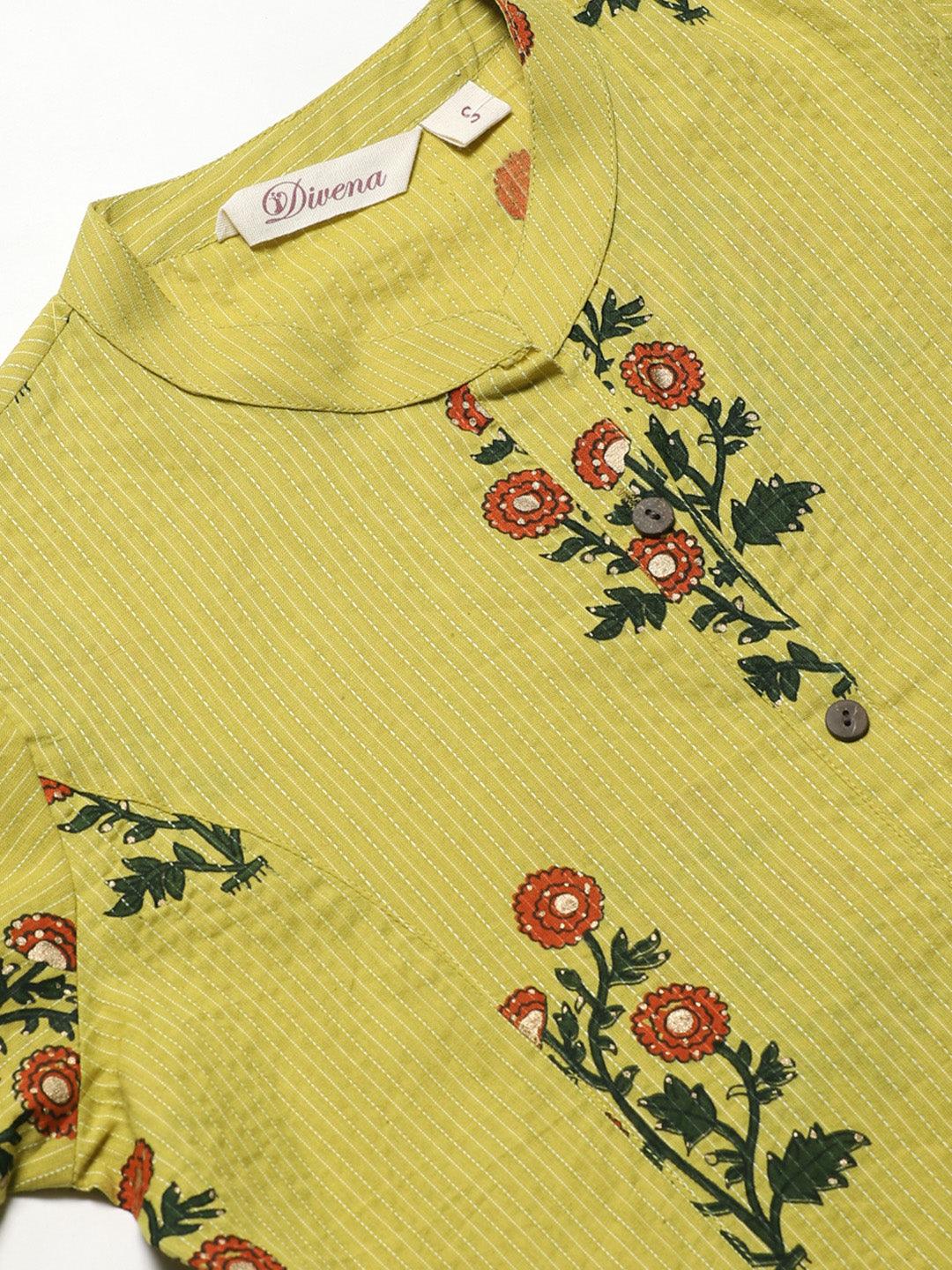 Divena Lemon Yellow Straight Cotton Kurta - divena world-Mohi