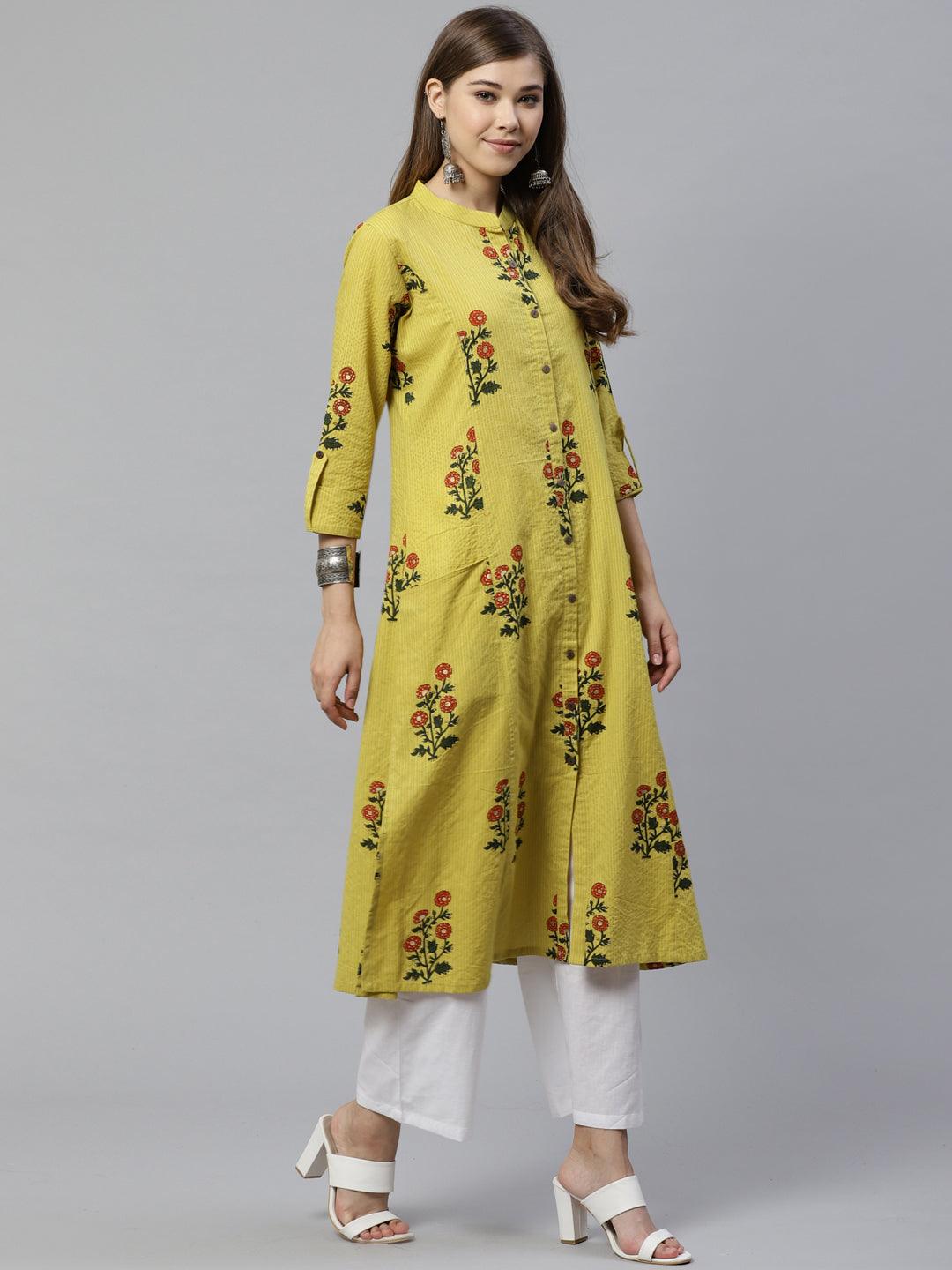 Divena Lemon Yellow Straight Cotton Kurta - divena world-Mohi