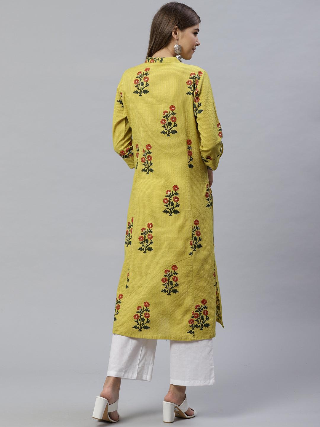 Divena Lemon Yellow Straight Cotton Kurta - divena world-Mohi