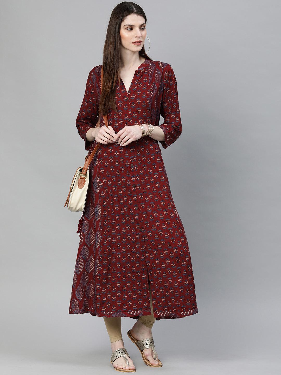 Divena Maroon Rayon Kurta - divena world-Mohi