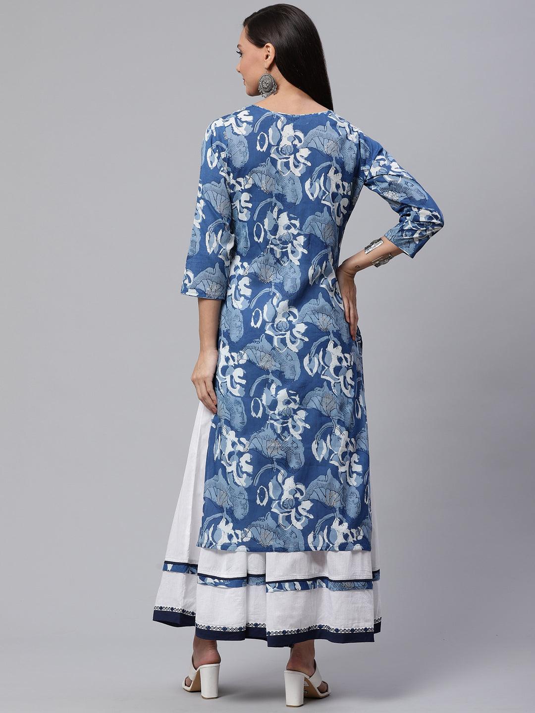 Divena Blue Cotton Kurta With Mulmul Sharara - divena world-Mohi