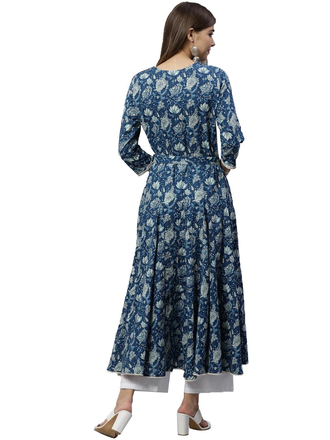 Divena Indigo Flaired Kurta With Belt - divena world-Mohi