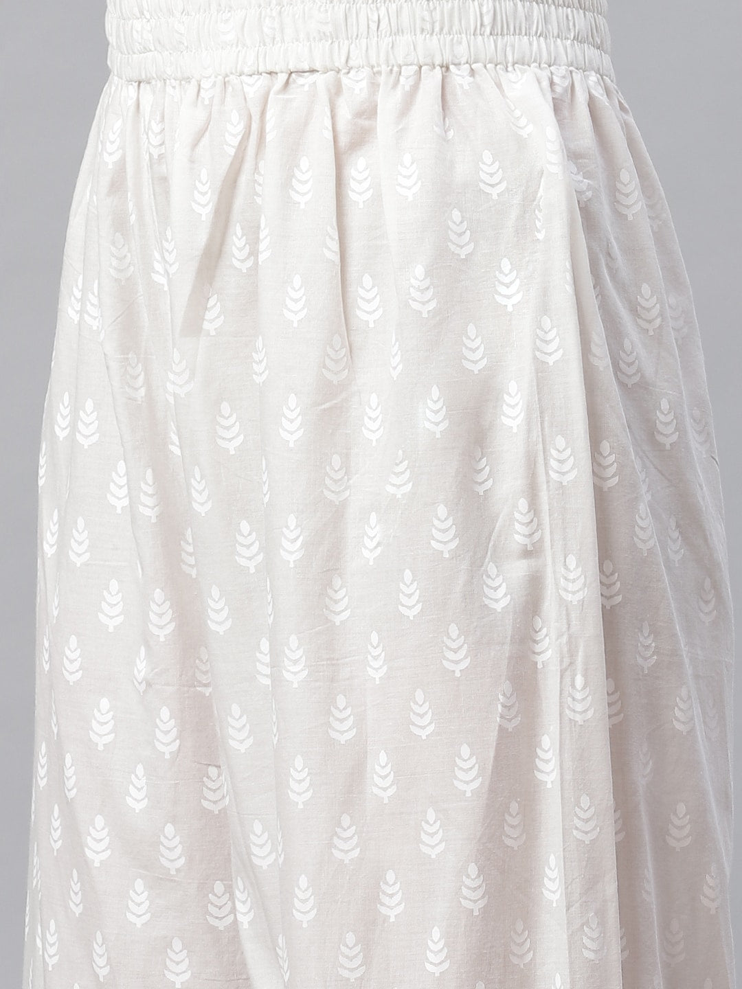 White Khari Print Cotton Kurti With Palazzo Set