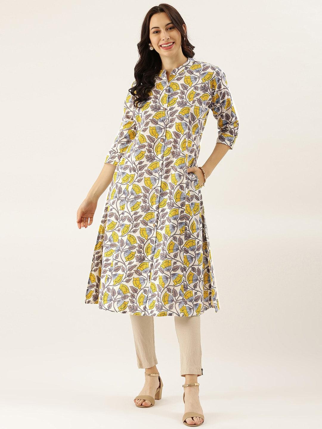 Divena White Printed Cotton Kurta - divena world-Mohi