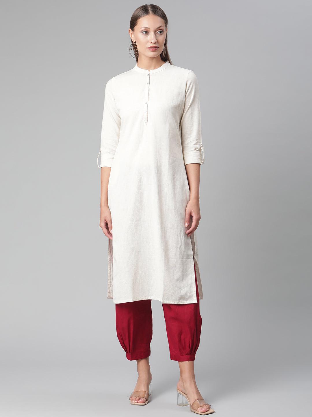 Divena Solid Beige Cotton Kurta - divena world-Mohi