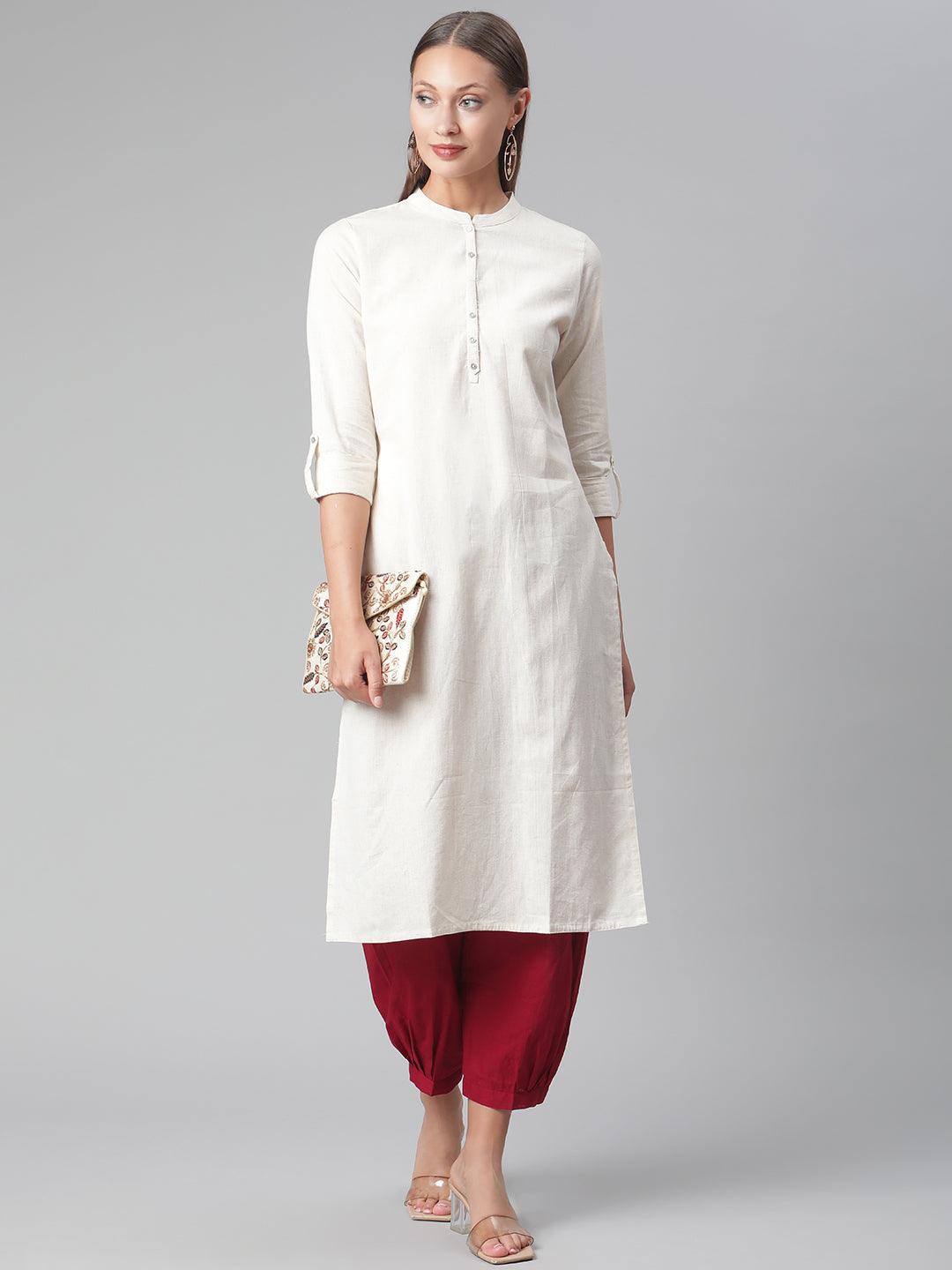 Divena Solid Beige Cotton Kurta - divena world-Mohi