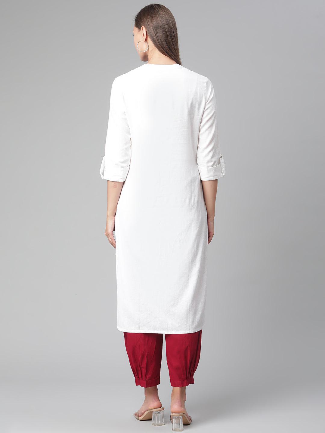 Divena White Solid Pure Cotton Straight Kurta - divena world-Mohi