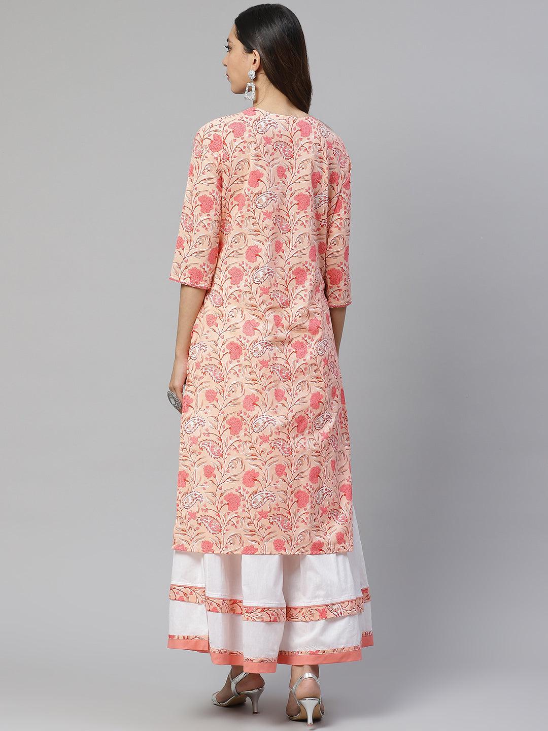 Peach Cotton Kurta With Palazzo Set