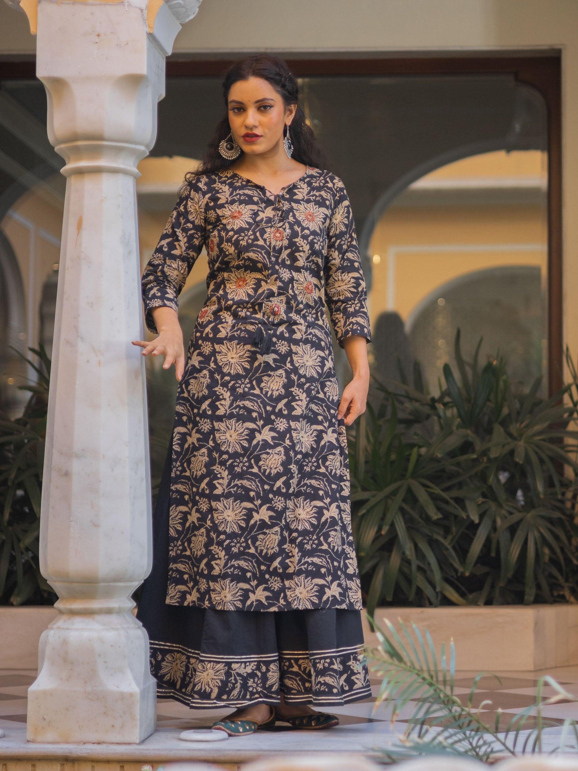 Divena Black Printed Kurta with Palazzo Set - divenaworld.com