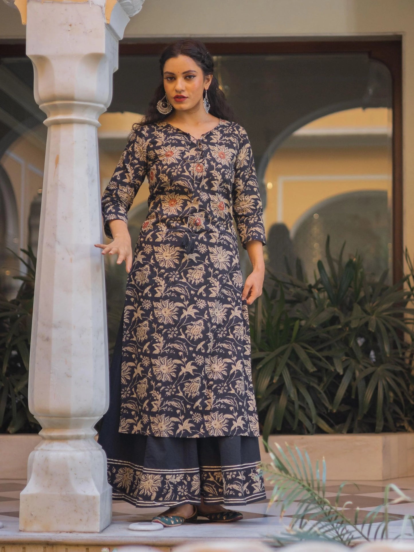 Black Color Printed Kurta With Palazzo Set