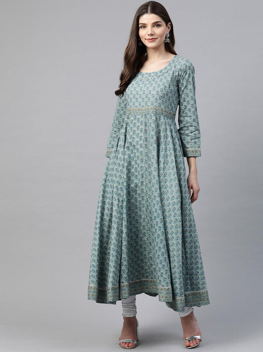 Divena Indigo Blue Printed High Low Kurta - divena world-Mohi