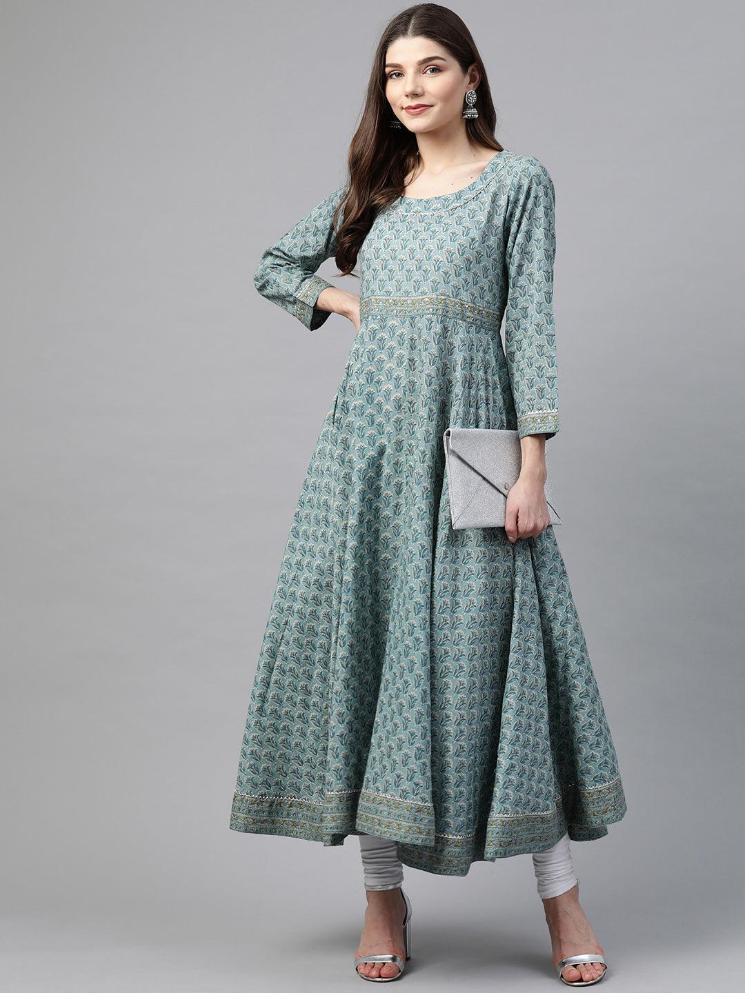 Divena Indigo Blue Printed High Low Kurta - divena world-Mohi