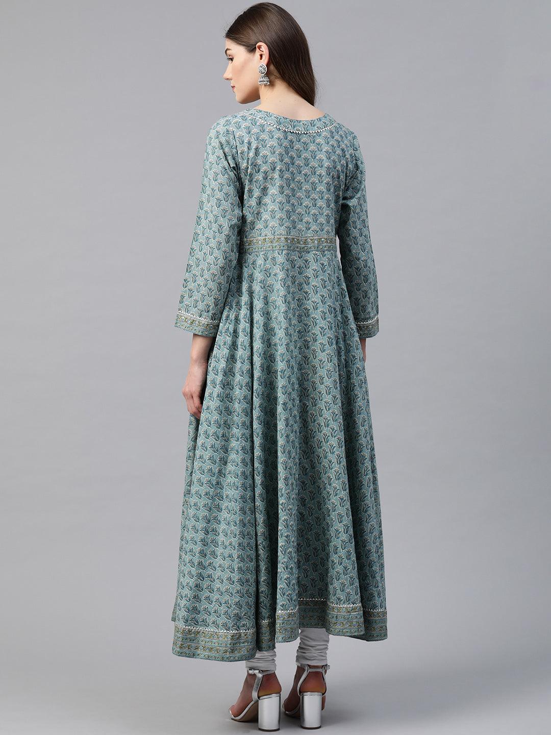 Divena Indigo Blue Printed High Low Kurta - divena world-Mohi