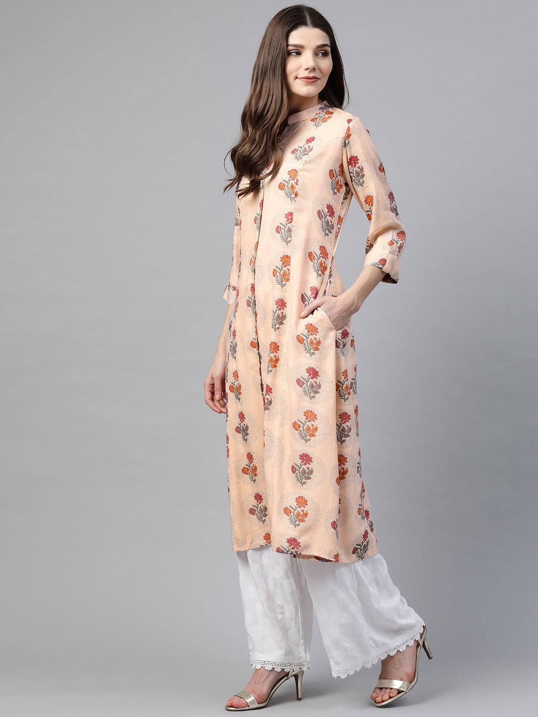 Divena A-Line Pink Rayon Kurta - divena world-Mohi