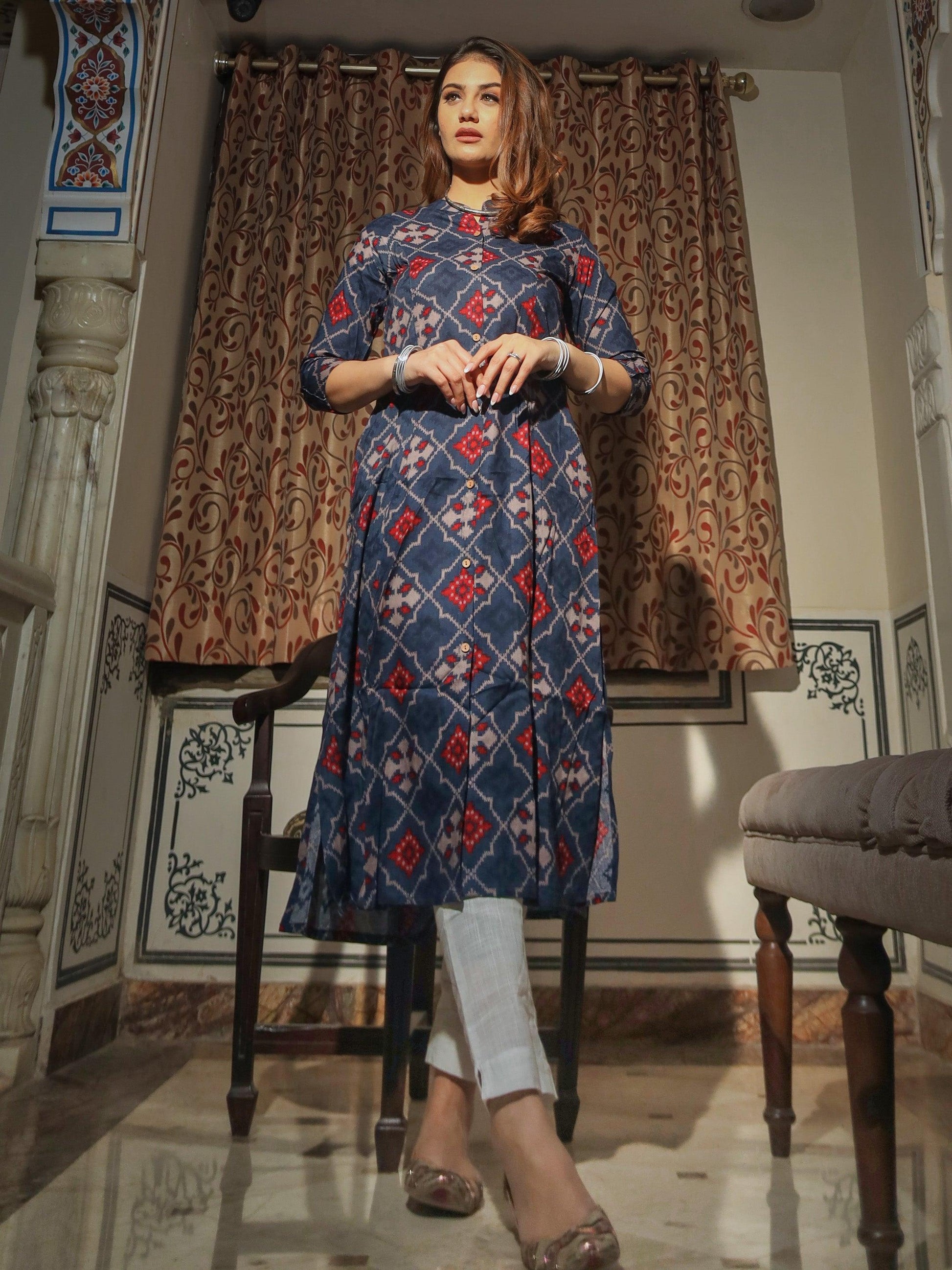 Divena A-Line Printed Rayon Kurta - divenaworld.com