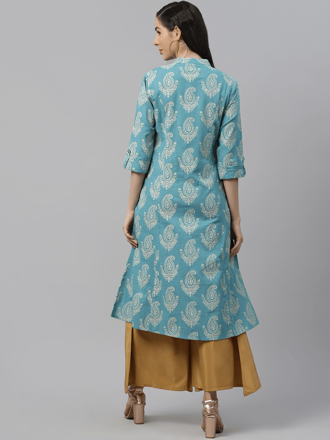 Divena Sky Blue Cotton Printed Kurta - divena world-Mohi