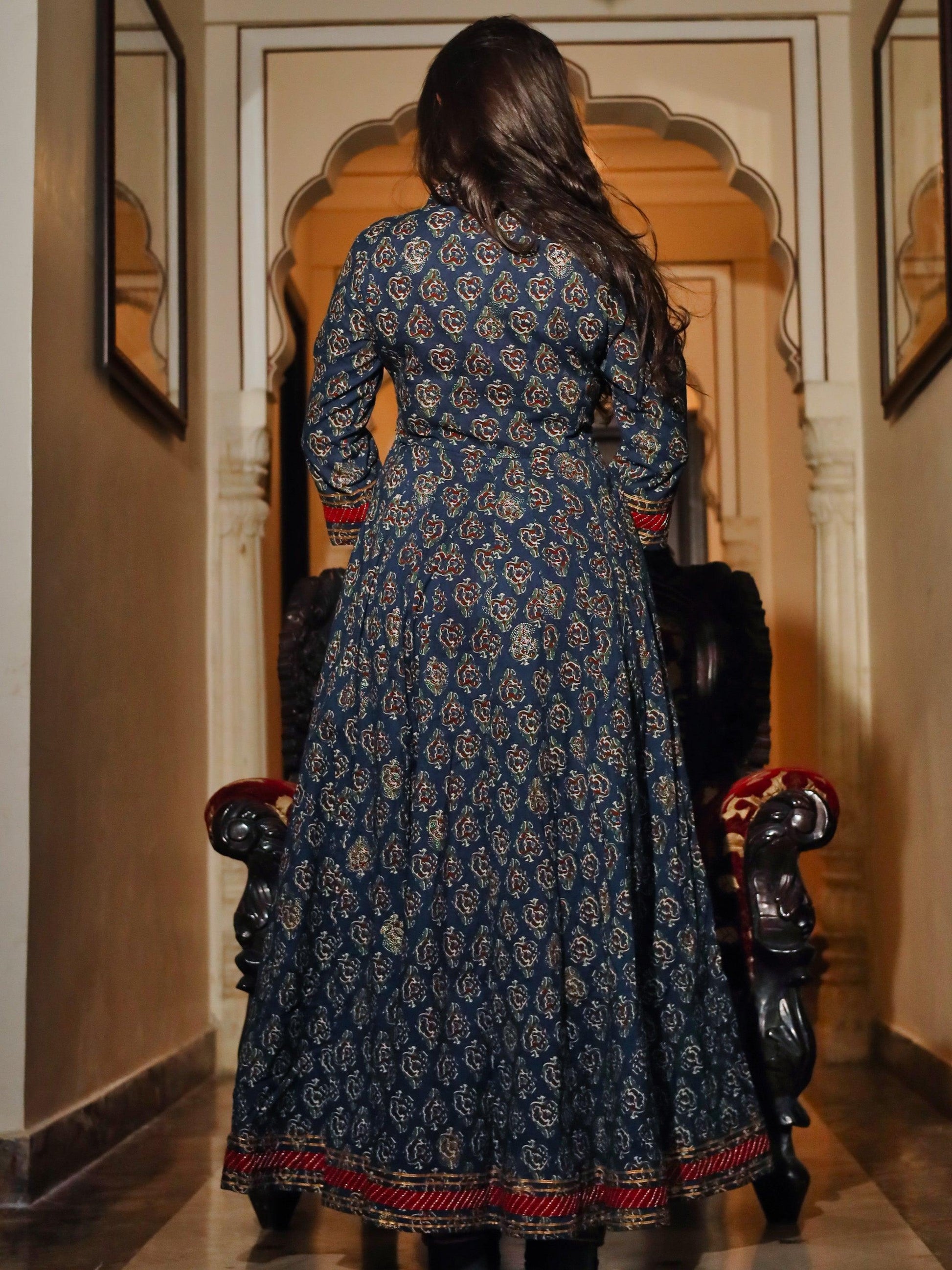 Divena Blue Cotton Anarkali Kurta - divenaworld.com