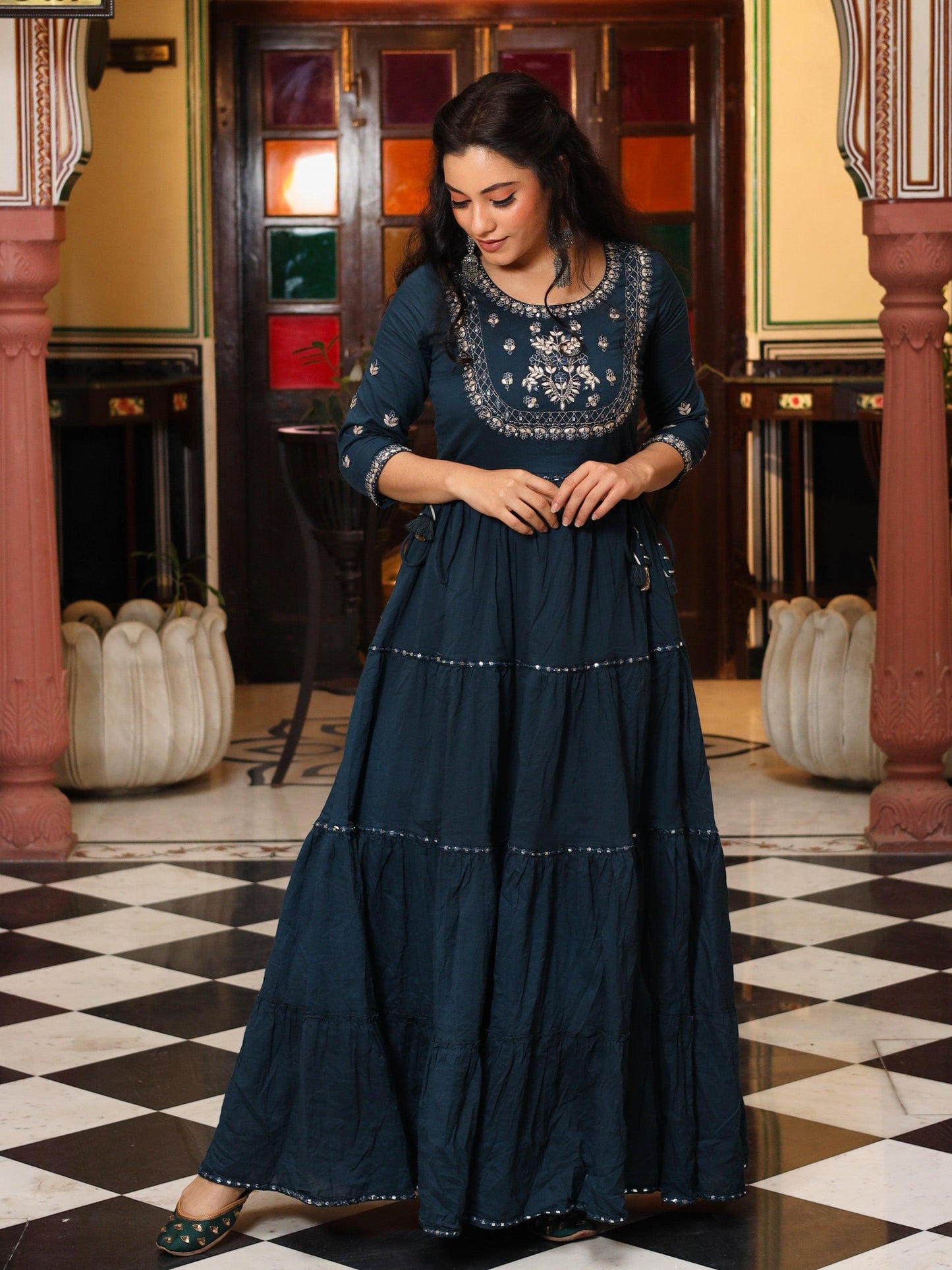 Divena Teal Green Anarkali Kurta - divenaworld.com