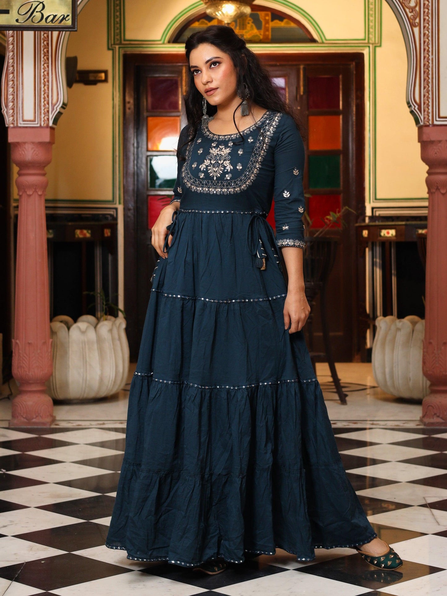 Divena Teal Green Anarkali Kurta - divenaworld.com