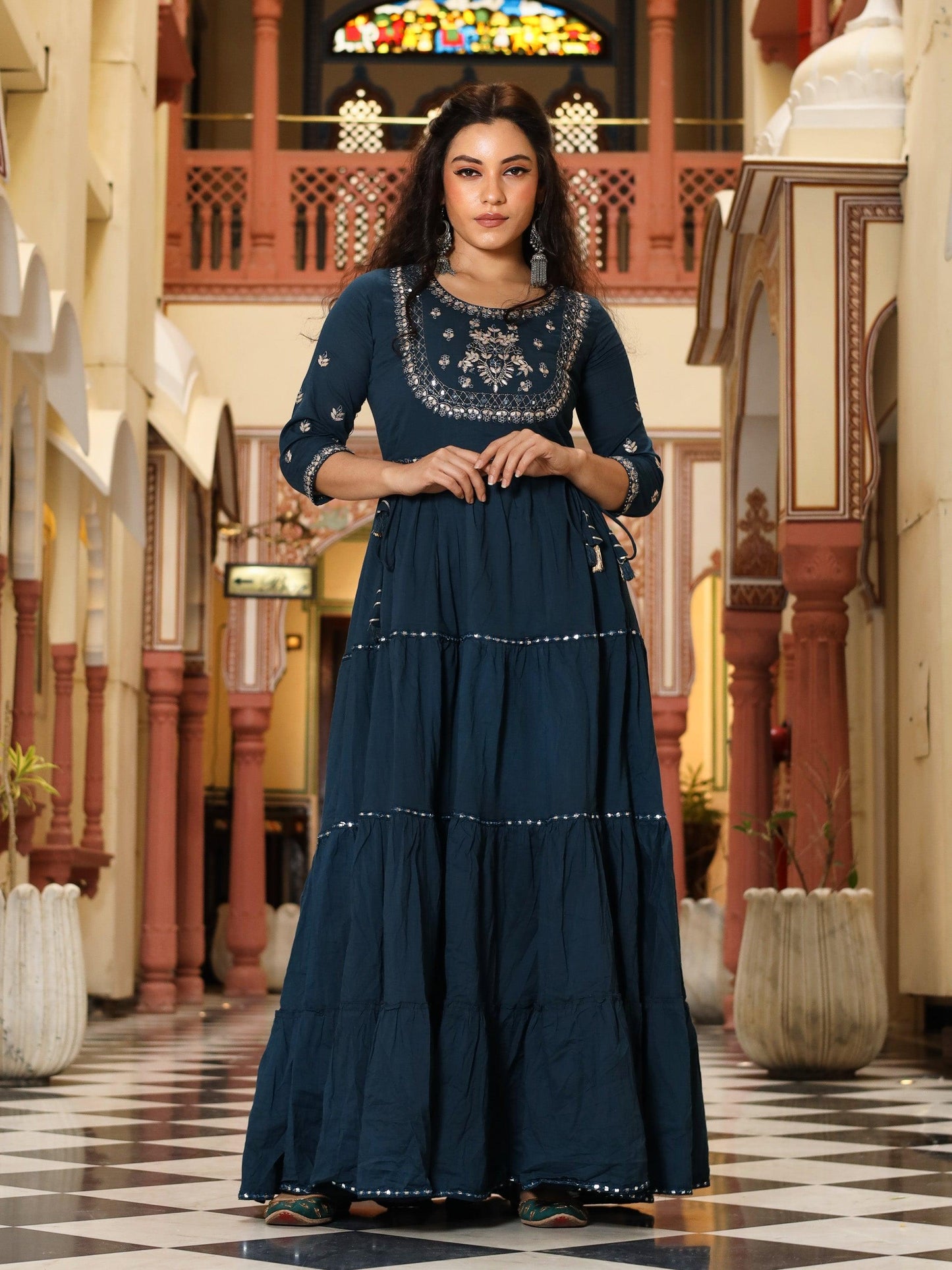 Divena Teal Green Anarkali Kurta - divenaworld.com