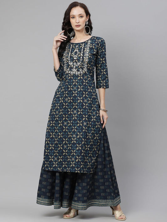 Indigo Blue Kurta Set With Palazzo Pants