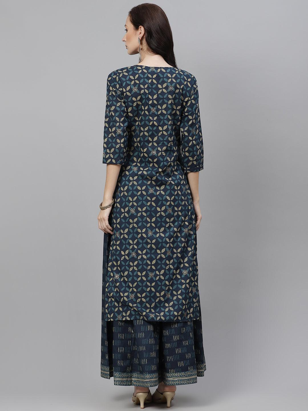 Indigo Blue Kurta Set With Palazzo Pants