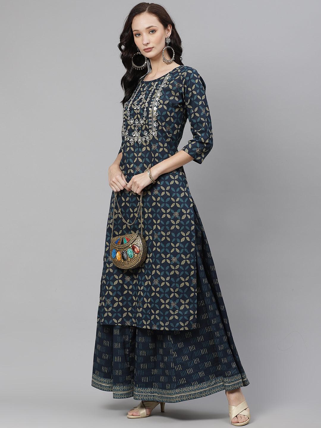 Indigo Blue Kurta Set With Palazzo Pants