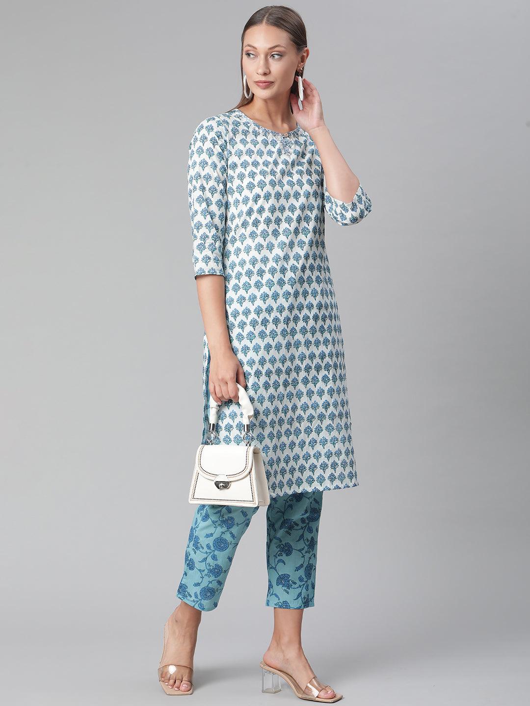 Divena White Cotton Kurta Pant set - divena world-Mohi