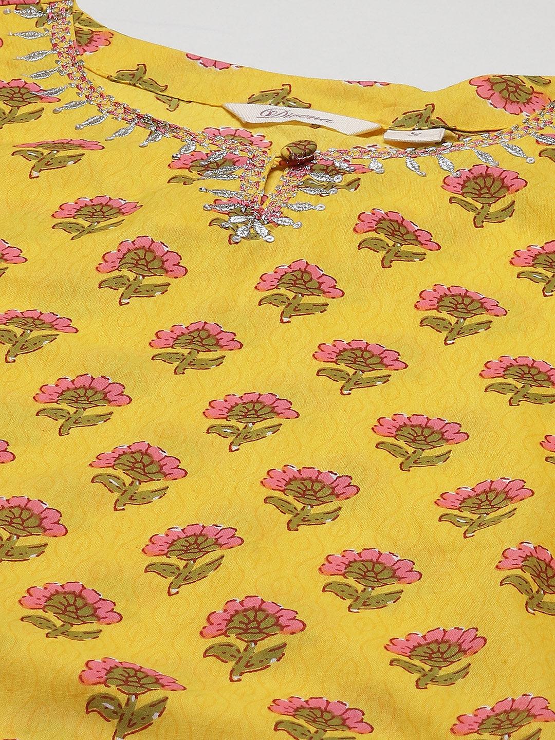 Divena Yellow Printed Kurta with Lahariya Sharara and Ruffled Dupatta Set - divena world-Mohi