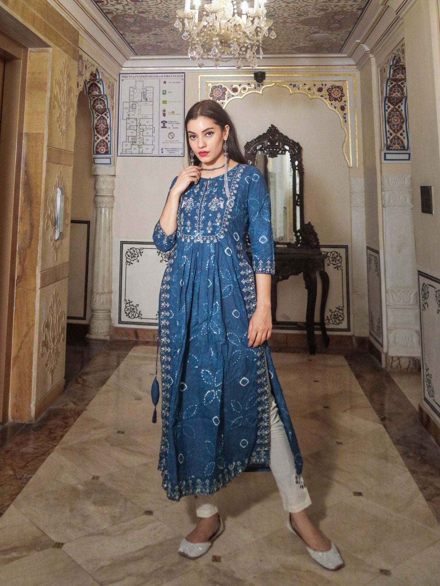 Divena Blue Cotton Kurta Pant set - divenaworld.com