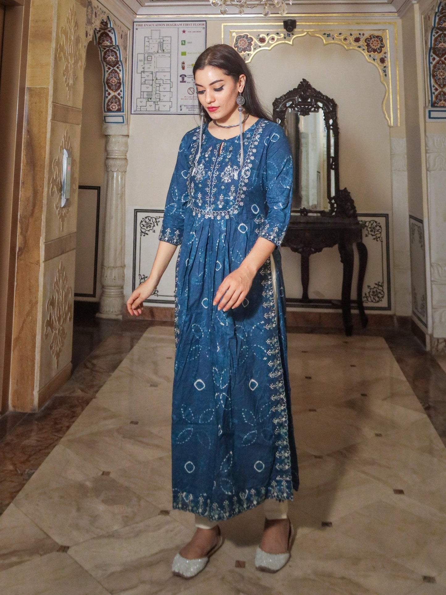 Divena Blue Cotton Kurta Pant set - divenaworld.com