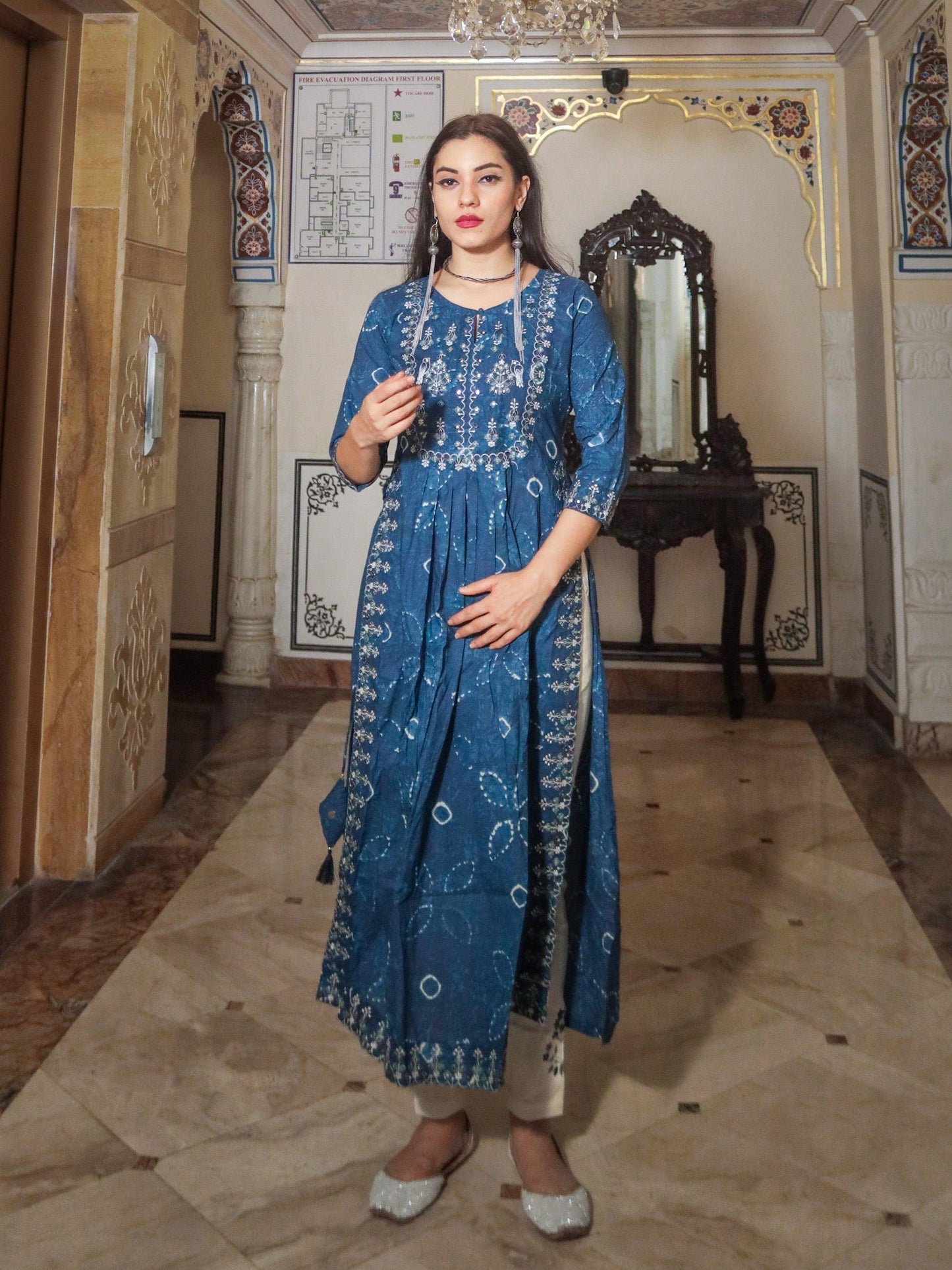 Divena Blue Cotton Kurta Pant set - divenaworld.com