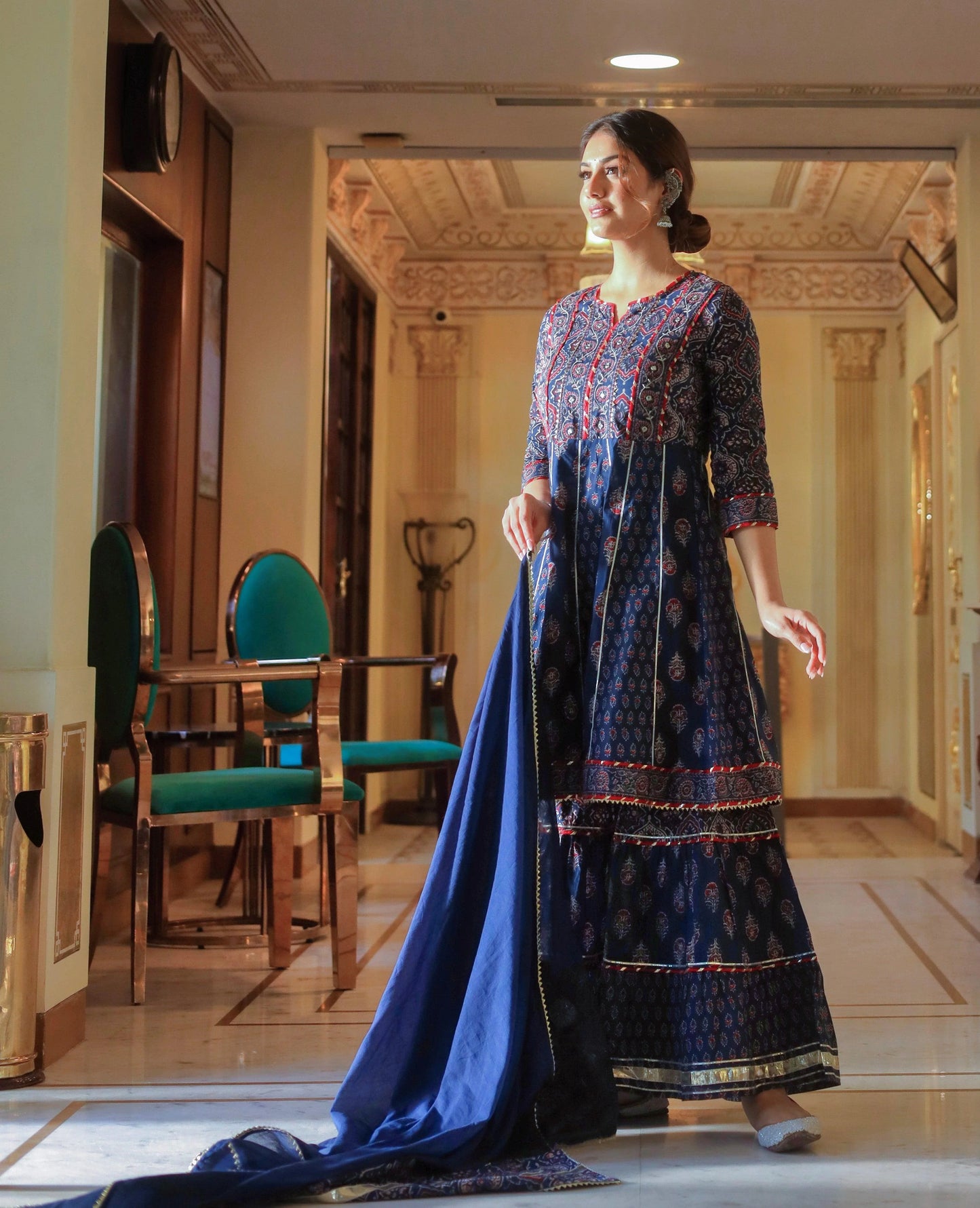 Indigo Blue Cotton Short Sharara Set With Dupatta