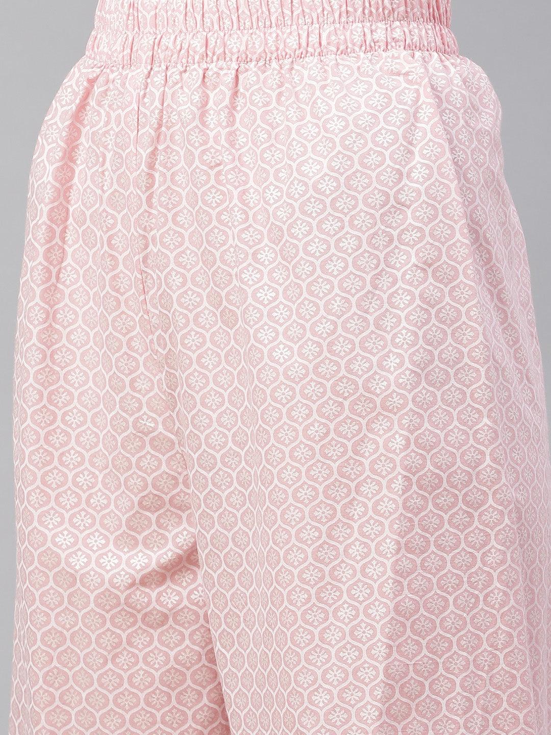 Divena Baby Pink Cotton Kurta Palazzo Set - divena world-Mohi