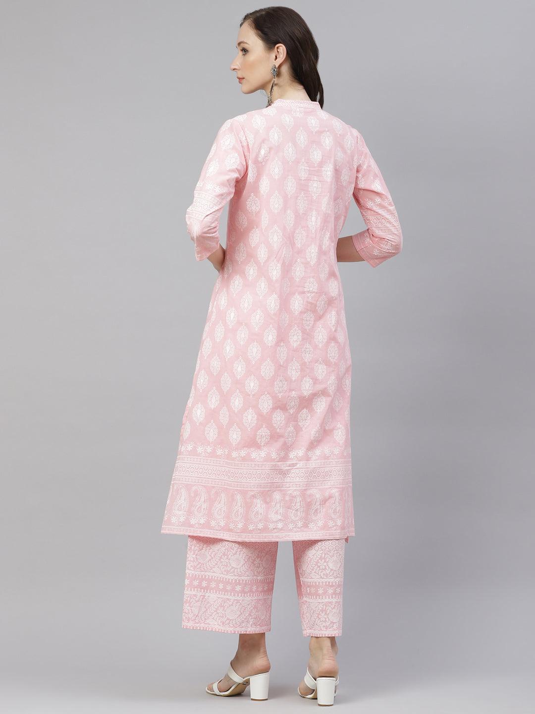 Divena Baby Pink Cotton Kurta Palazzo Set - divena world-Mohi