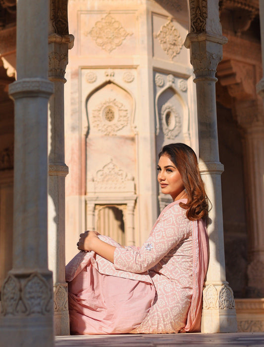 Divena Light Pink Cotton Straight Kurta Palazzo set with Dupatta - divenaworld.com