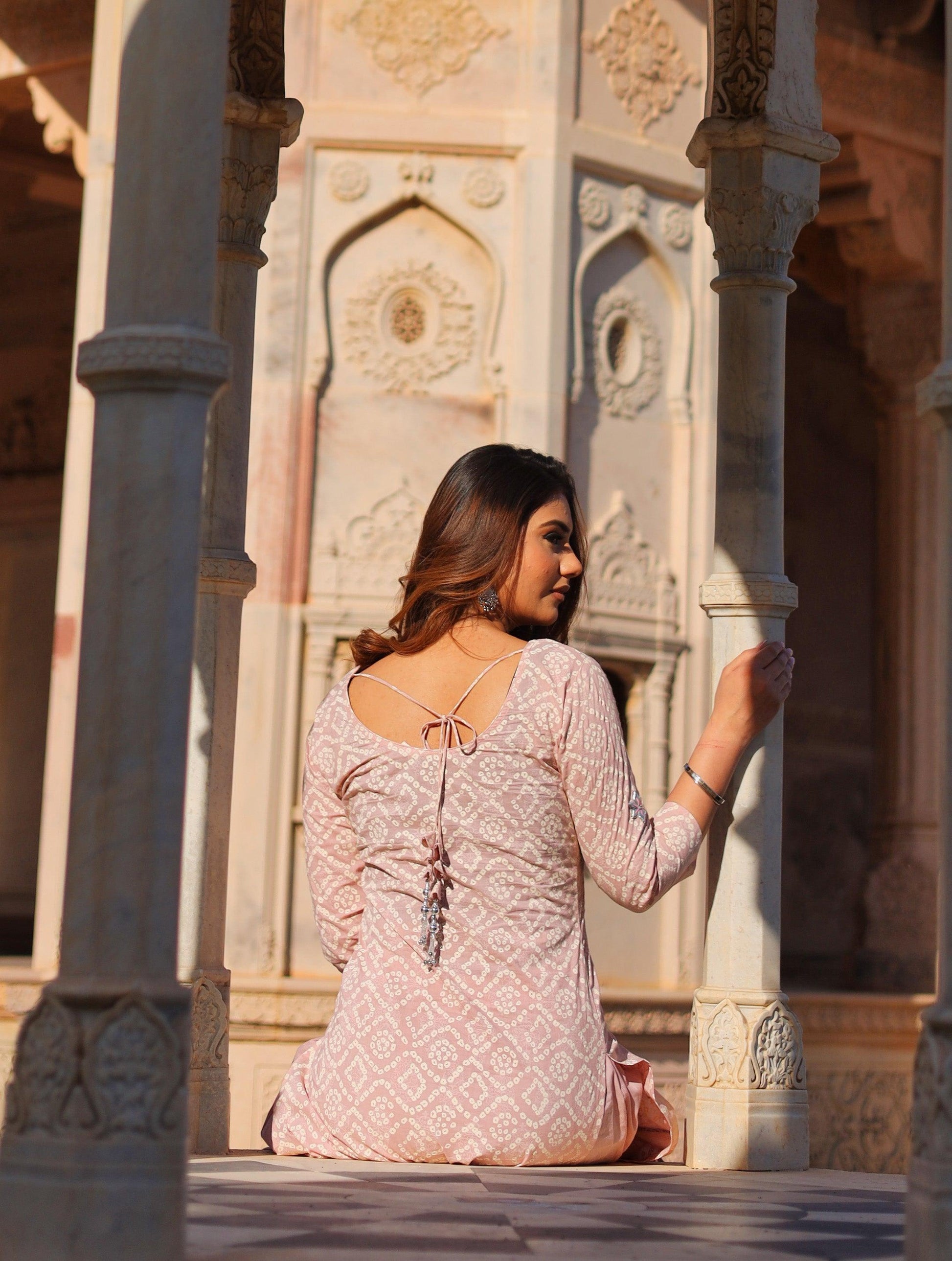 Divena Light Pink Cotton Straight Kurta Palazzo set with Dupatta - divenaworld.com