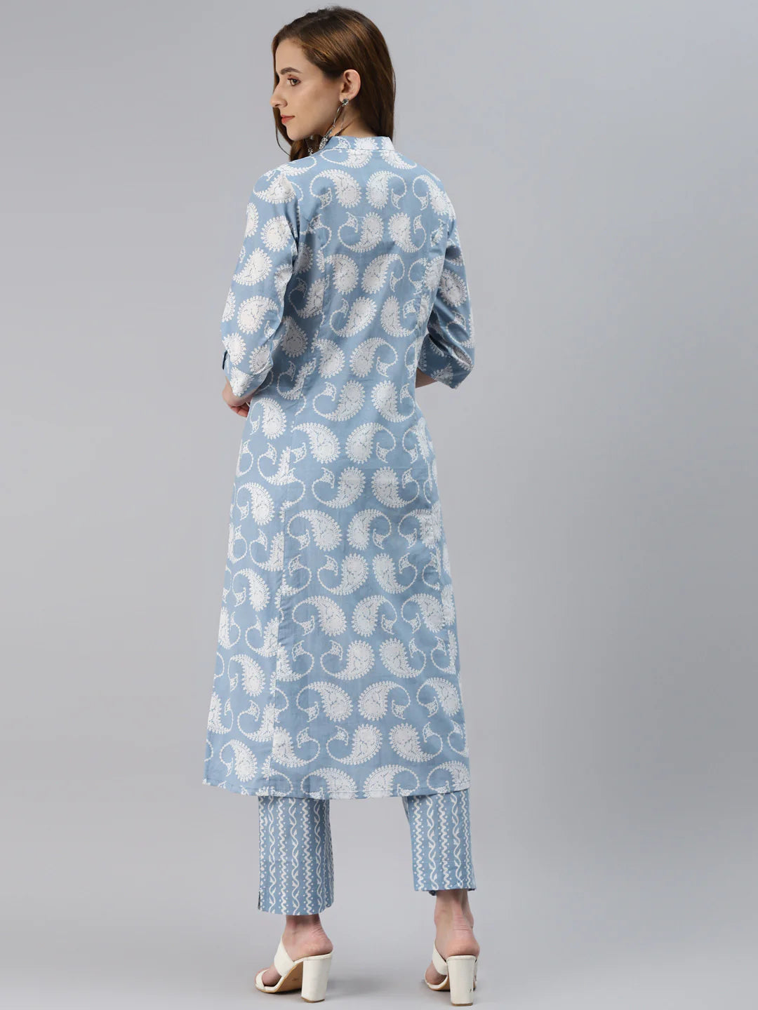 Blue Ethnic Motifs Printed Cotton Kurta With Palazzo Pants