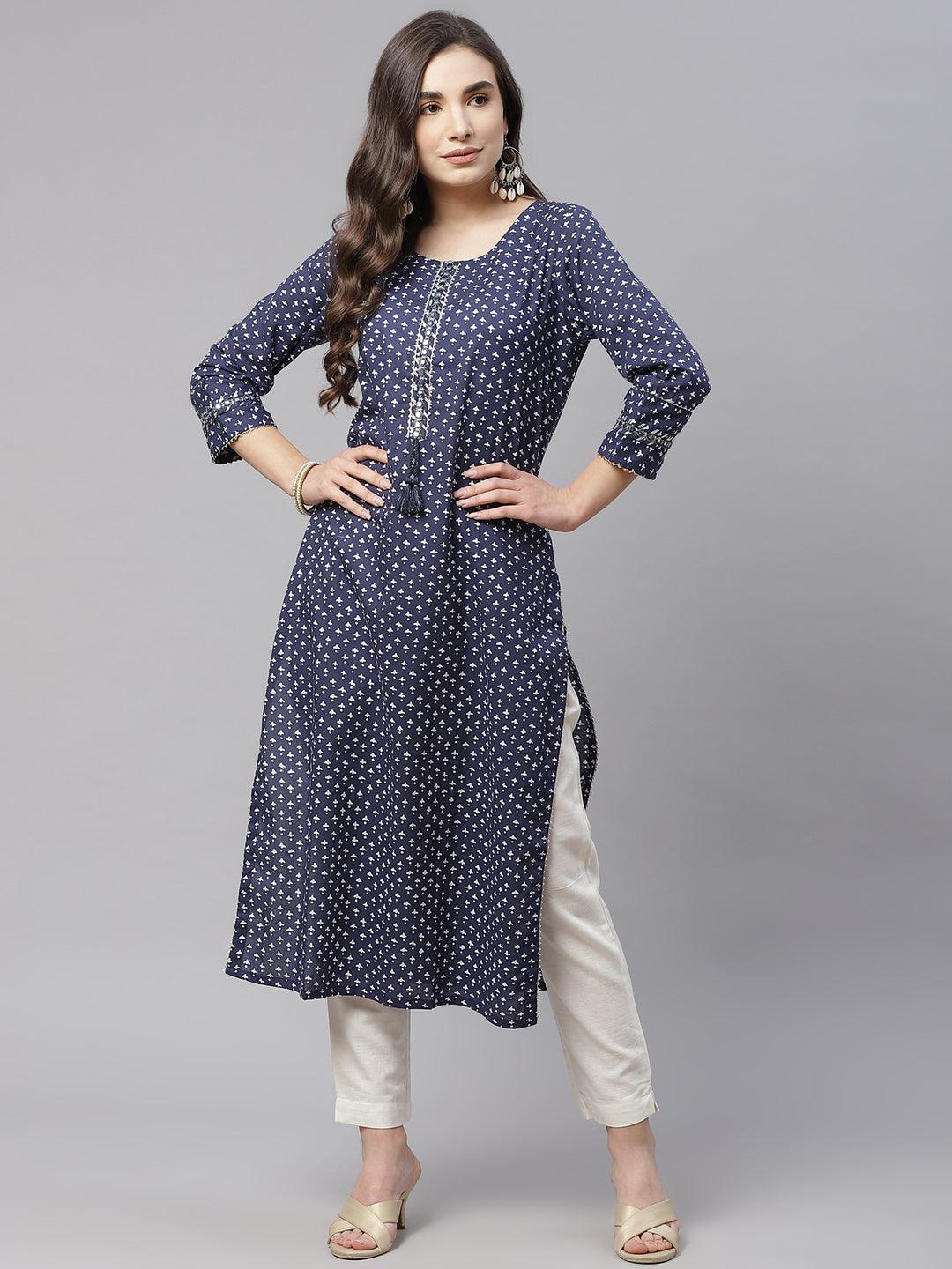 Divena Indigo Cotton Straight Kurti - divena world-Mohi