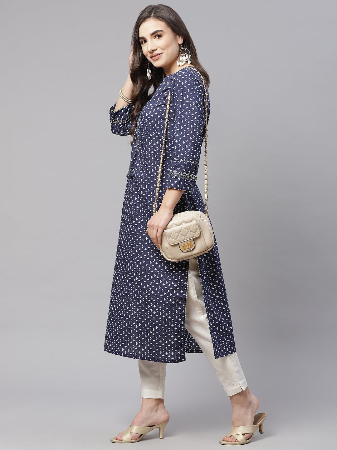 Divena Indigo Cotton Straight Kurti - divena world-Mohi