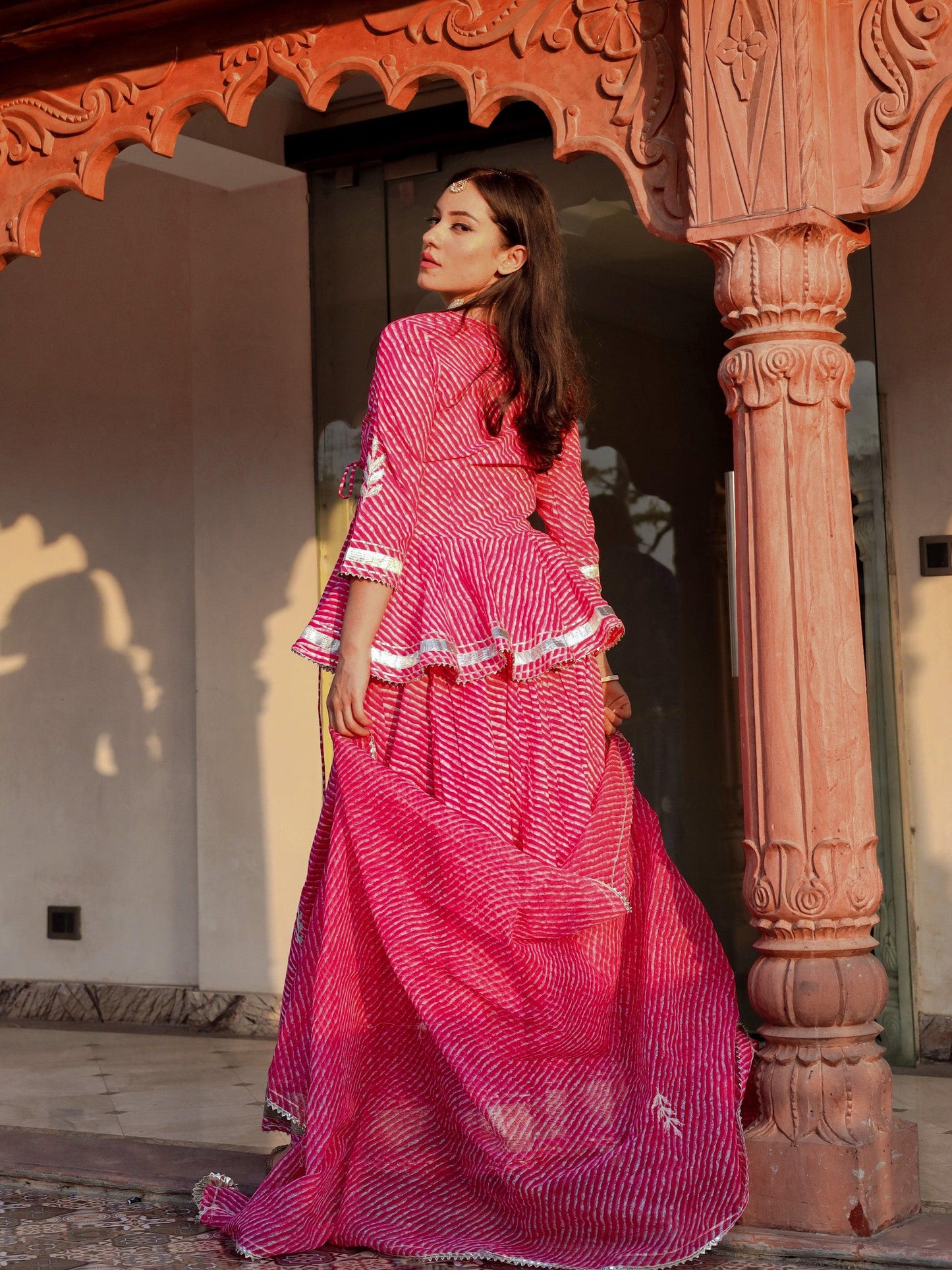 Divena Pink Lehriya lehenga dupatta set - divenaworld.com