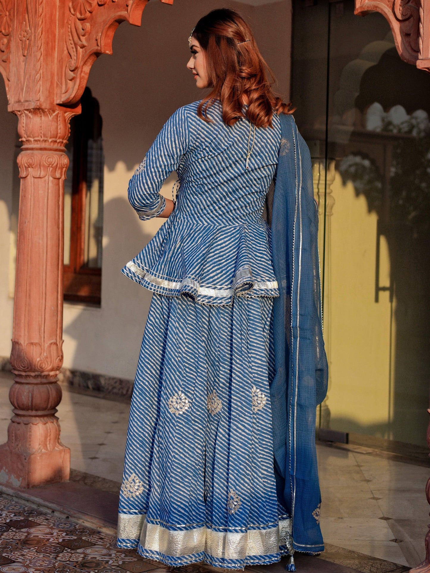 Divena Blue Lehriya lehenga dupatta set - divenaworld.com