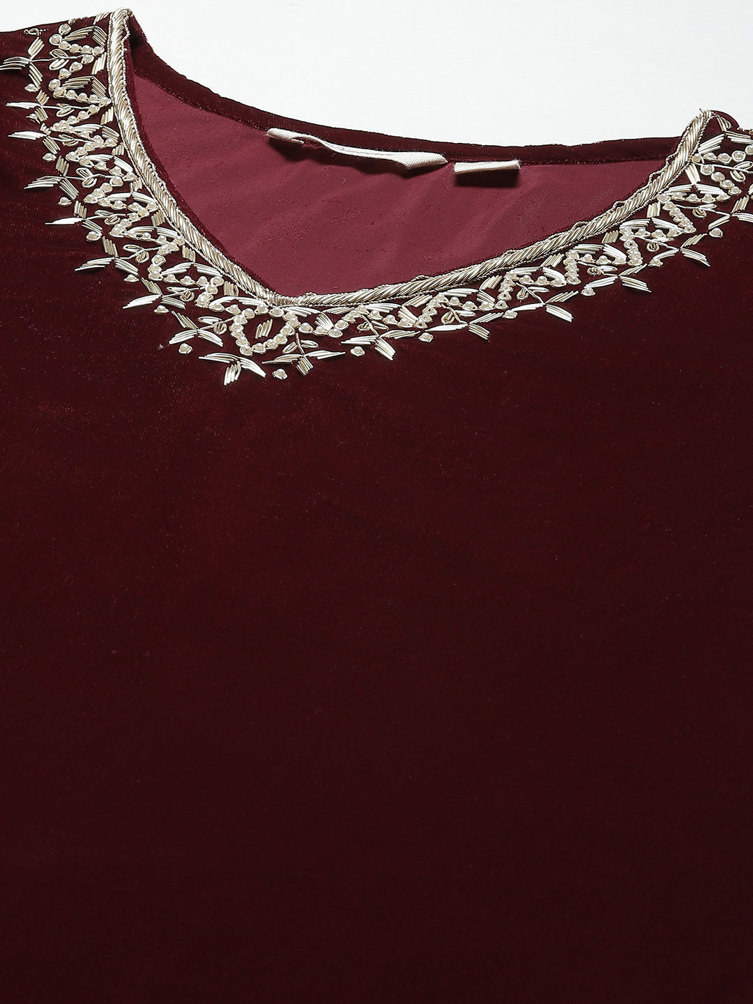 Maroon Velvet hand work Kurta pant With Net Dupatta set