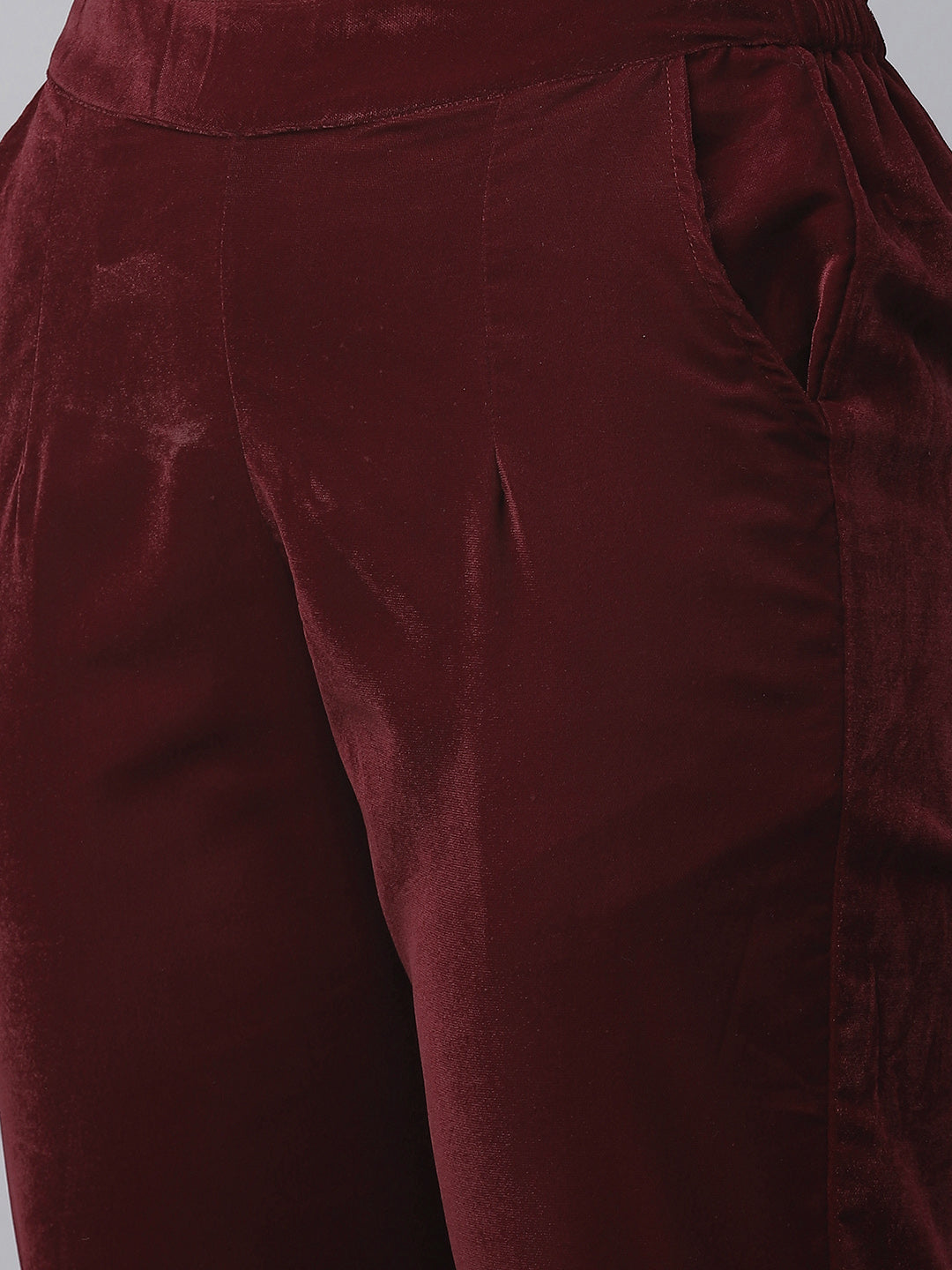 Maroon Velvet hand work Kurta pant With Net Dupatta set